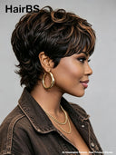 Mullet wig machine made brown highlight