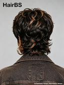 Mullet wig machine made brown highlight
