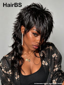 Mullet wig black machine made for black woman
