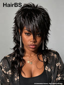 Mullet wig black machine made for black woman