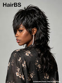 Mullet wig black machine made for black woman
