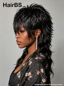 Mullet wig black machine made for black woman