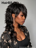 Mullet wig black machine made for black woman