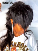 Mullet wig black machine made for black woman