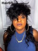 Mullet wig black curly wave machine made 18 inch 100% Human Hair