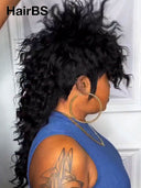 Mullet wig black curly wave machine made 18 inch 100% Human Hair