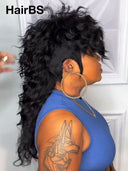 Mullet wig black curly wave machine made 18 inch 100% Human Hair