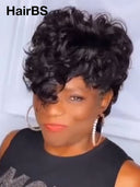 Mullet wig black egg wave machine made 100% Human Hair