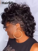 Mullet wig black egg wave machine made 100% Human Hair