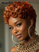 Ready to go pixie cut wig finger wave orange