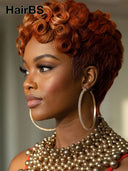 Ready to go pixie cut wig finger wave orange