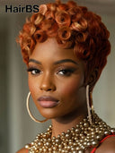 Ready to go pixie cut wig finger wave orange