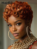 Ready to go pixie cut wig finger wave orange