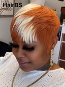 Pixie cut wig ready to wear machine made orange mxite blonde highlight 100% Human Hair