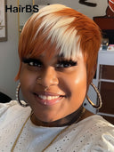 Pixie cut wig ready to wear machine made orange mxite blonde highlight 100% Human Hair