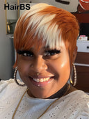Pixie cut wig ready to wear machine made orange mxite blonde highlight 100% Human Hair