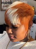 Pixie cut wig ready to wear machine made orange mxite blonde highlight 100% Human Hair