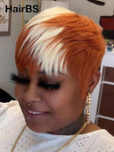 Pixie cut wig ready to wear machine made orange mxite blonde highlight 100% Human Hair