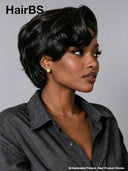 Pixie wig Lace front 13x4 black wavy 100% Human Hair 