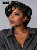 Pixie wig Lace front 13x4 black wavy 100% Human Hair 