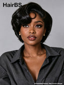 Pixie wig Lace front 13x4 black wavy 100% Human Hair 