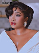 Pixie wig Lace front 13x4 black wavy 100% Human Hair 
