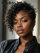 Lace front Pixie cut Wig curly wave for black woman 100% Human Hair