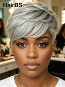 Pixie cut wig gray Salt and pepper Glueless wig 100% Human Hair