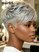 Pixie cut wig gray Salt and pepper Glueless wig 100% Human Hair