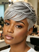 Pixie cut wig gray Salt and pepper Glueless wig 100% Human Hair