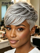 Pixie cut wig gray Salt and pepper Glueless wig 100% Human Hair