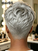 Pixie cut wig gray Salt and pepper Glueless wig 100% Human Hair