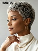 Salt and Pepper Lace closure 5x5 Short wig straight