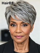 Salt and pepper Glueless wig pixie cut wig 100% Human Hair
