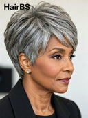 Salt and pepper Glueless wig pixie cut wig 100% Human Hair