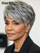 Salt and pepper Glueless wig pixie cut wig 100% Human Hair