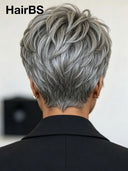 Salt and pepper Glueless wig pixie cut wig 100% Human Hair