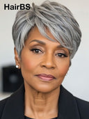 Salt and pepper Glueless wig pixie cut wig 100% Human Hair