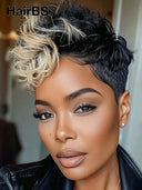 Pixie cut wig Lace front 13x6 quick weave blonde highlight 100% Human Hair 