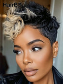 Pixie cut wig Lace front 13x6 quick weave blonde highlight 100% Human Hair 