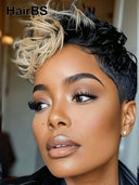 Pixie cut wig Lace front 13x6 quick weave blonde highlight 100% Human Hair 