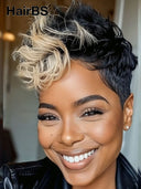 Pixie cut wig Lace front 13x6 quick weave blonde highlight 100% Human Hair 