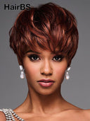 Ready to go pixie wig straight brown for black woman 100% Human Hair 