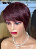 Pixie cut wig machine made 99J# 100% Human Hair 