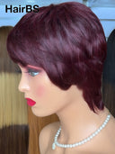 Pixie cut wig machine made 99J# 100% Human Hair 