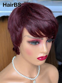 Pixie cut wig machine made 99J# 100% Human Hair 