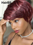 Pixie cut wig machine made 99J# 100% Human Hair 