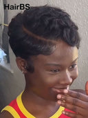 Pixie 13x4 lace front Wig chioma finger wave for black woman 100% Human Hair