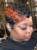 Glueless wig pixie cut wig finger wave highlight 100% Human Hair