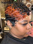 Glueless wig pixie cut wig finger wave highlight 100% Human Hair
